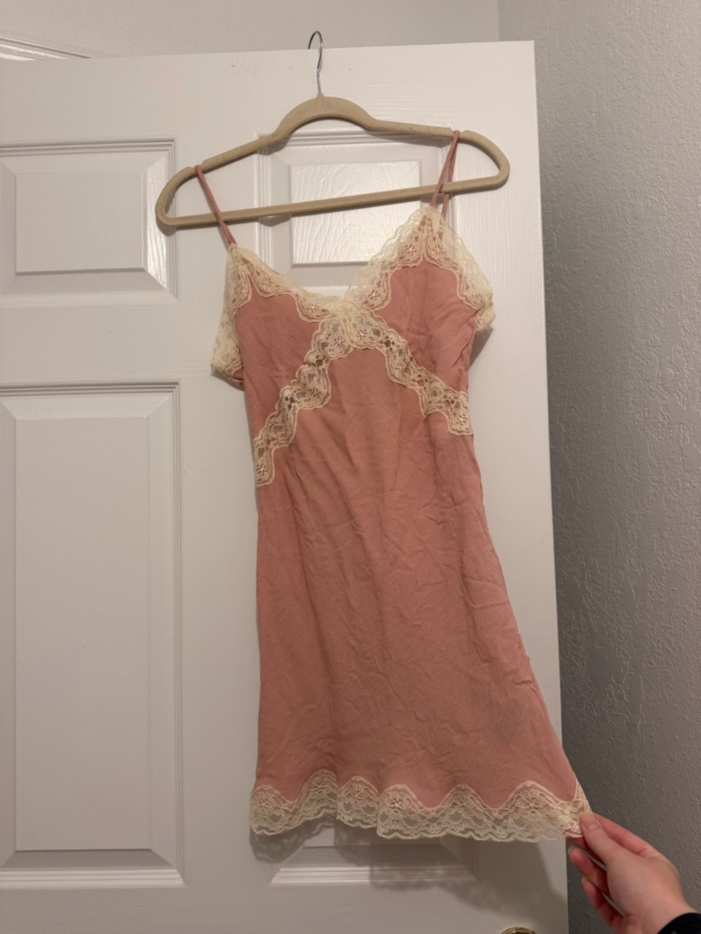 Current Mood Blush Pink Slip Dress with Cream Lace Trim